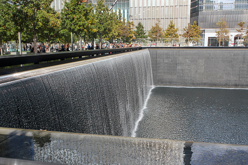 New York, NY, USA. October 15, 2014: Remember 9/11. The Ground Zero Memorial, New York City