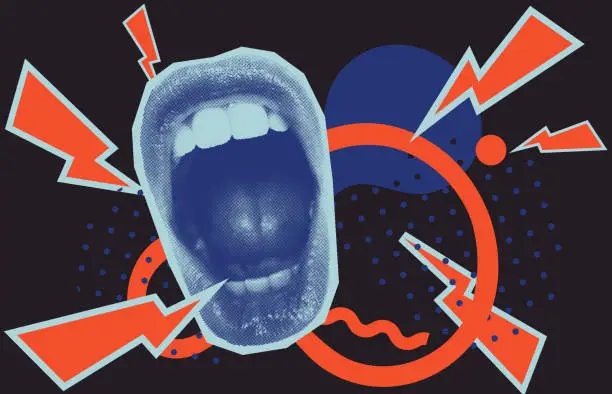 Vector illustration of Open Screaming Mouth On A Striped Background