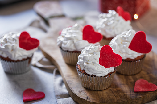 Love concept decorated cupcakes served in the plate for Valentine's Day