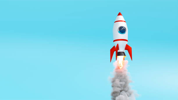 istock Concept of taking off and lauching a success with rocket ship 1464580978