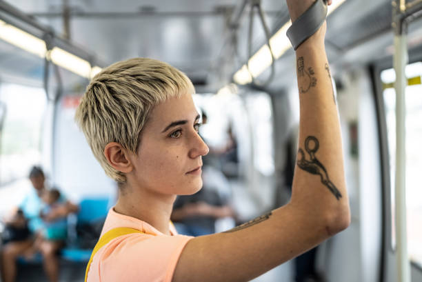 istock Young woman in the train 1464581335