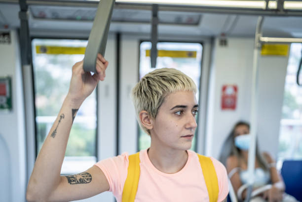 istock Young woman in the train 1464581679