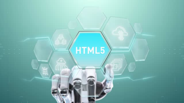 HTML5 Robotic Hand touching, Touch the future, Interface technology, the future of user experience, journey and technology concept, digital screen interface