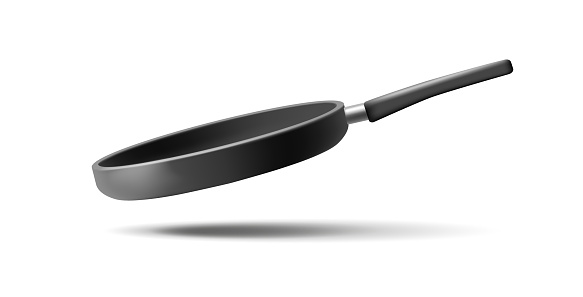 3D black frying pan empty on white background. Modern image for design. Vector illustration