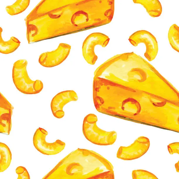 Vector illustration of Watercolor  Macaroni And Cheese Seamless Background Pattern