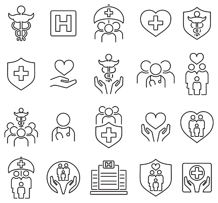 Vector illustration of medical icons in black. Healthcare and medicine. Medical Insurance.