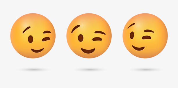 ilustraciones, imágenes clip art, dibujos animados e iconos de stock de guiño emoji con smiley face feliz emoticono vectorial ilustración - parpadear