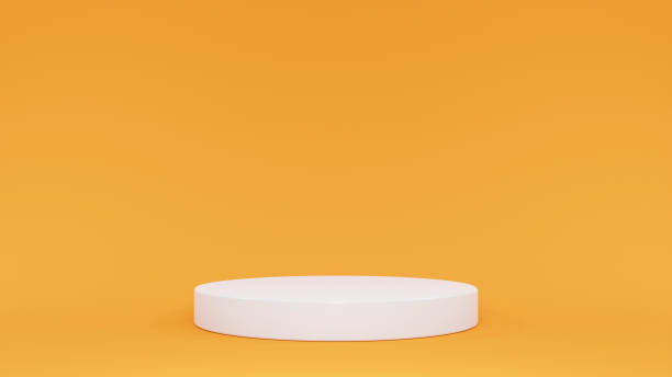 istock White podium in yellow room, show podium - 3D Illustration 1464596105