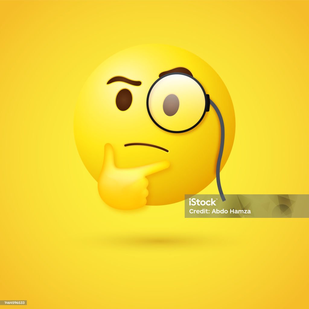 3d thinking emoji face with monocle or thinker emoticon - Royalty-free Beschouwing vectorkunst 3d thinking emoji face with monocle or thinker emoticon - Royalty-free Beschouwing vectorkunst