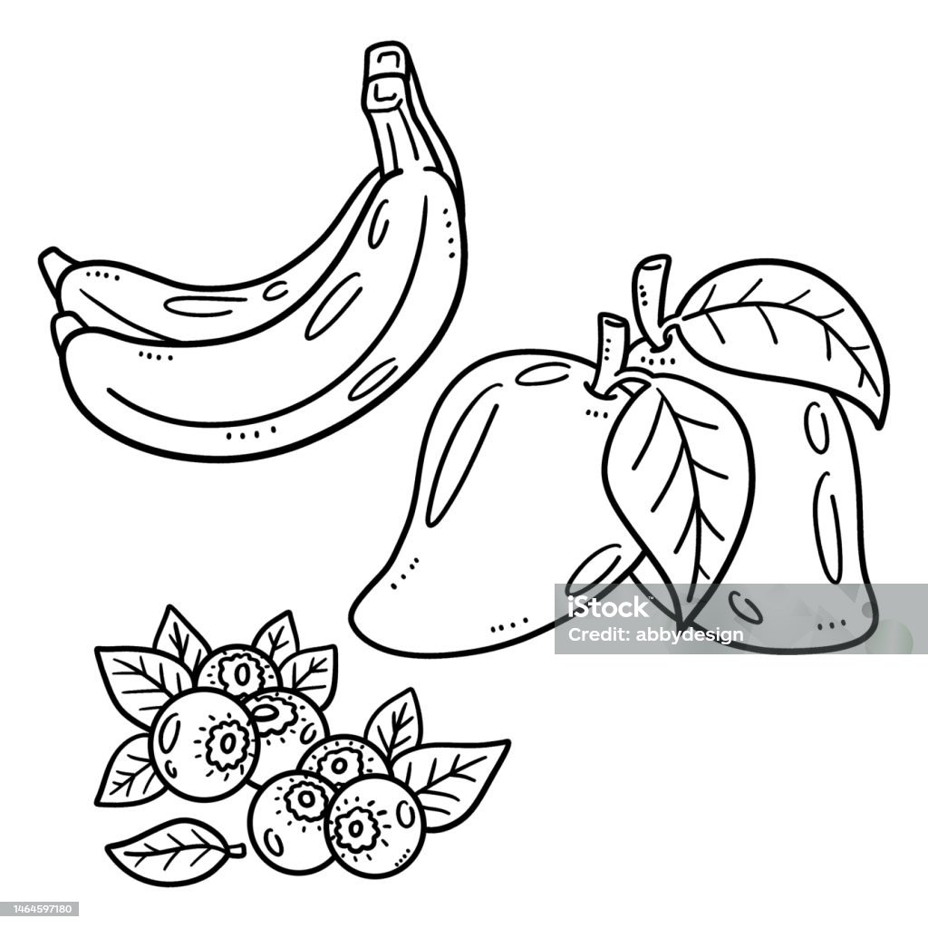 Vetores de Desenho De Banana Manga E Mirtilo Isolado Para Colorir e mais  imagens de Banana - iStock