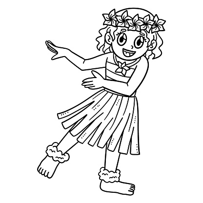 A cute and funny coloring page of Girl in Hula Outfit. Provides hours of coloring fun for children. Color, this page is very easy. Suitable for little kids and toddlers.