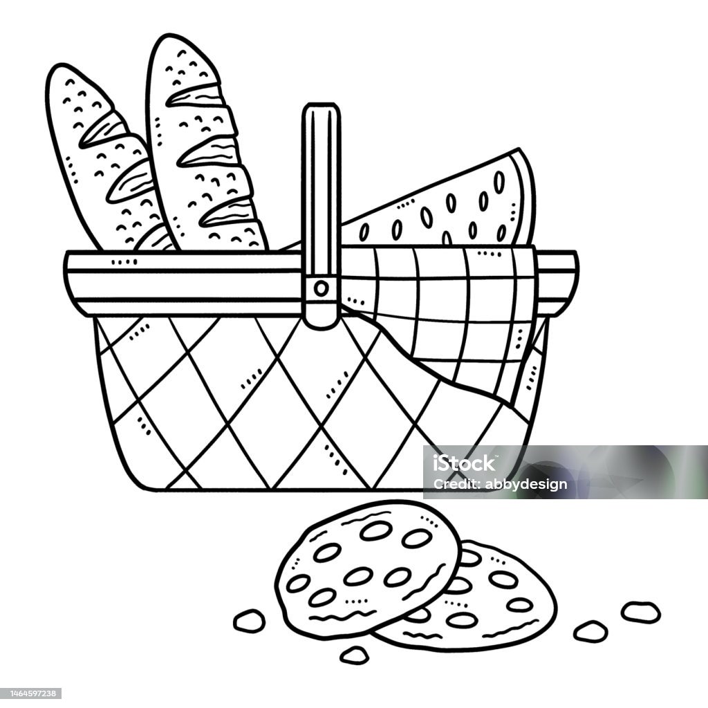 Ilustración de Cesta Con Pan Dibujo Aislado Para Colorear Para Niños y más  Vectores Libres de Derechos de Alimento - iStock