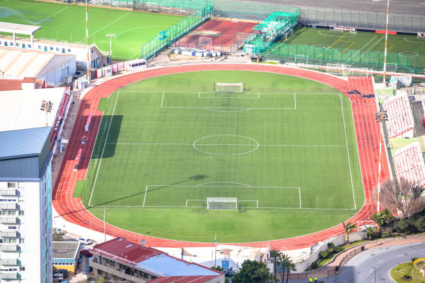 istock Gibraltar soccer stadium aerial view, 1464597428