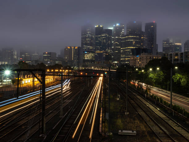 istock Urban skyline and train tracks 1464601047