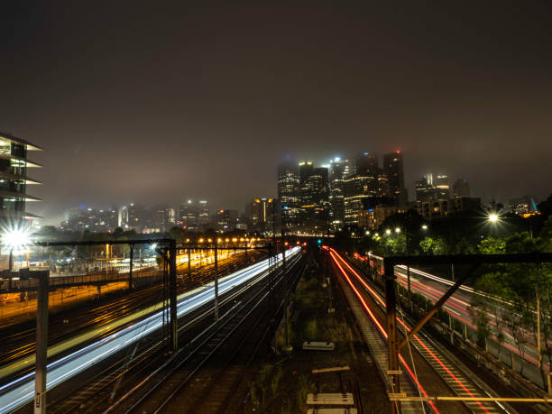 istock Urban skyline and train tracks 1464601063