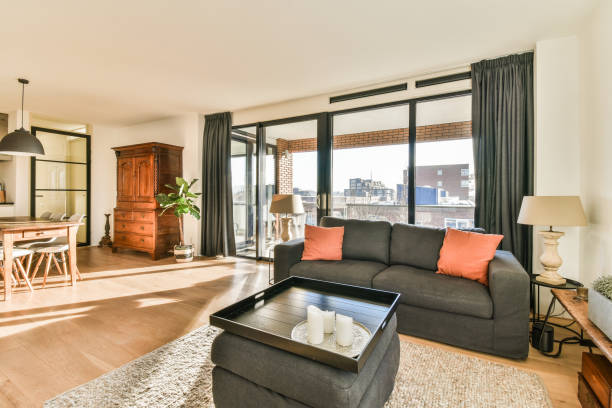 istock a living room with a couch and a coffee table 1464601897