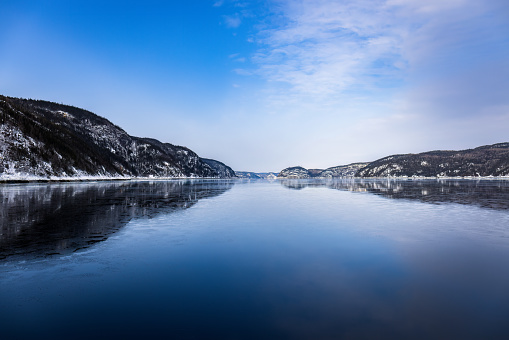 A frozen lake within Jacques Cartier national park in Quebec City