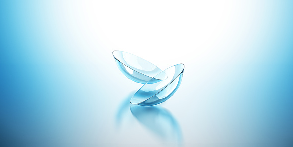 Contact lenses. On the light blue background. Concept. 3D Render