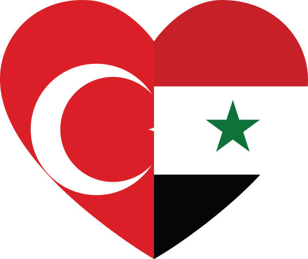 flagge der türkei und syriens in herzform - erdbeben türkei stock-grafiken, -clipart, -cartoons und -symbole