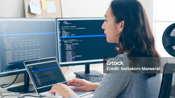 Woman Computer Coding Software Engineer Young Asian Woman Developer Programmer Software Engineer It Support ...