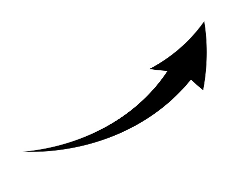 A simple black arrow representing a rise. Image of business success.