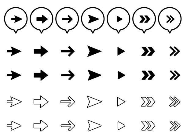ilustraciones, imágenes clip art, dibujos animados e iconos de stock de varios tipos de conjunto de iconos de flecha monocromática simple. - variation symbol speech bubble computer icon