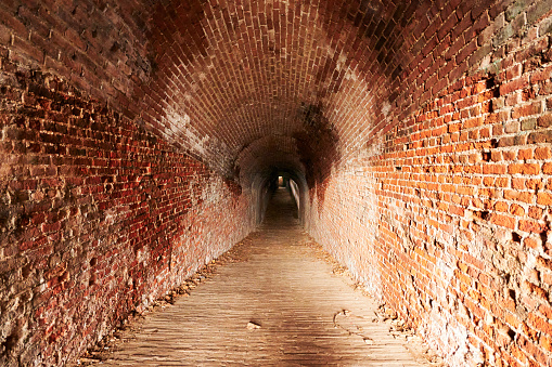 Old ancient brick wall tunnel in Netherlands