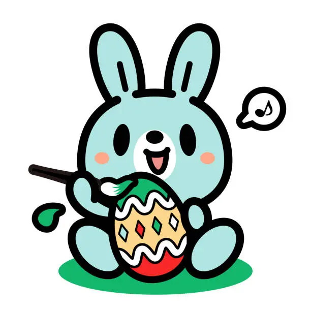 Vector illustration of A cute Easter Bunny artist painting an Easter Egg