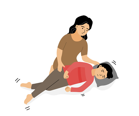 Isolated of a child boy with epileptic seizures and mother with pillow on his head, Hand draw flat vector epilepsy illustration.