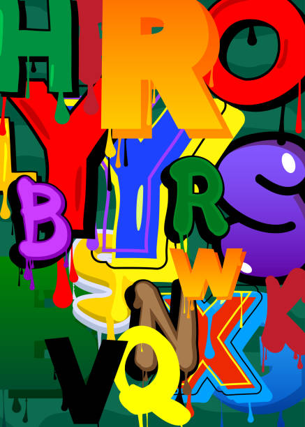 istock Graffiti background wallpaper with gradient geometric abstract modern street art shapes. Eps10 vector decoration performed in urban painting style. 1464631602