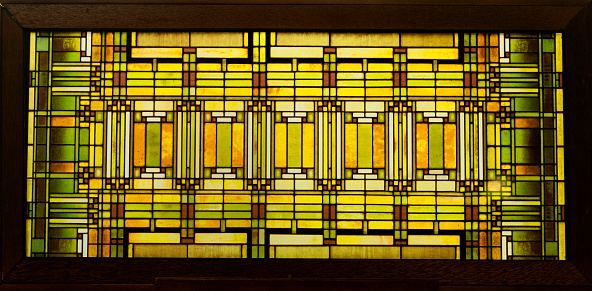 Stained glass. Geometric window pattern. Modern design.