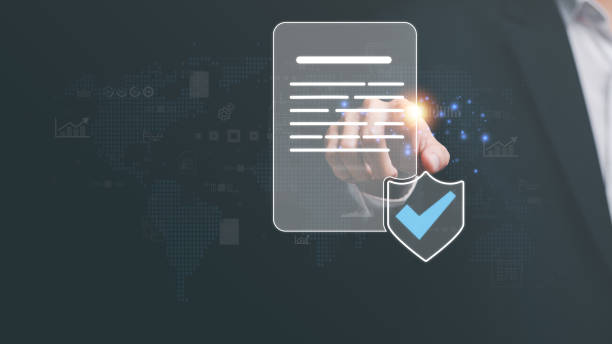 istock Businessman showing online document validation icon, Concepts of practices and policies, company articles of association Terms and Conditions, regulations and legal advice, corporate policy 1464636363