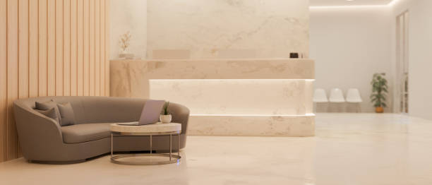 istock Luxury beauty clinic or office reception area with luxury marble reception counter and sofa 1464639973