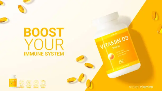 Vector illustration of Minimalistic ad banner of vitamin d3
