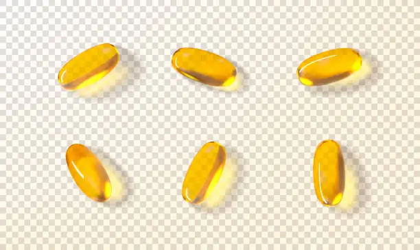 Vector illustration of Set of golden oil capsules