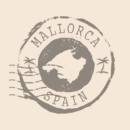 Stamp Postal of Mallorca. Map Silhouette rubber Seal.  Design Retro Travel. Seal  Map Mallorca of Spain grunge  for your design.  EPS10