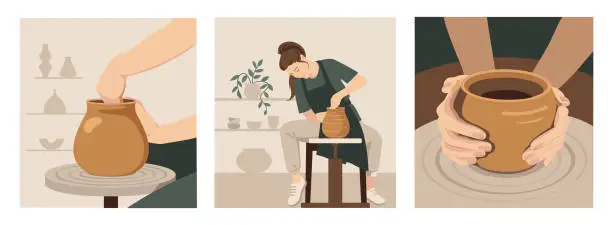 Vector illustration of Set of posters for a pottery workshop
