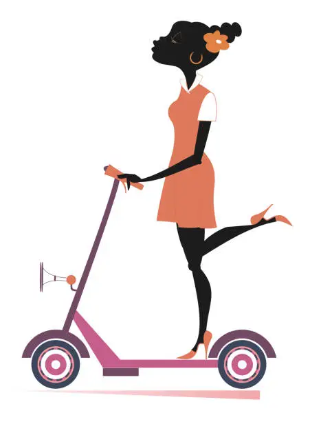 Vector illustration of African woman rides on scooter