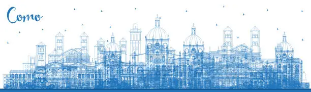 Vector illustration of Outline Como Italy City Skyline with Blue Buildings. Vector Illustration. Business Travel and Concept with Historic Architecture.
