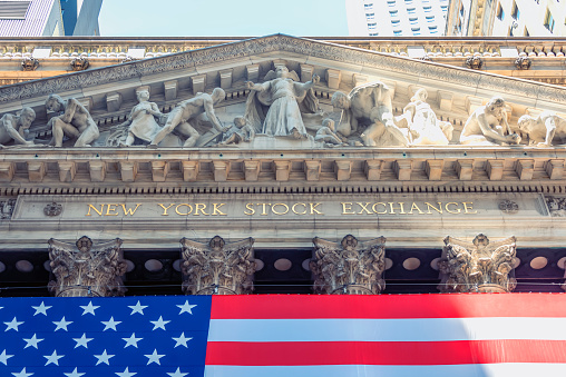 June 2022 - New York, NY, USA - The Facade of the New York Stock Exchange