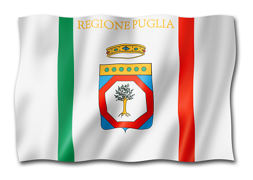 Apulia region flag, Italy waving banner collection. 3D illustration