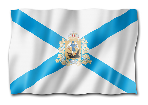 Arkhangelsk state - Oblast -  flag, Russia waving banner collection. 3D illustration
