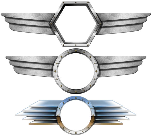 Metal Winged Logos Isolated on White Background