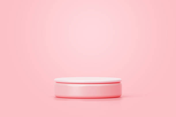istock Pink podium mockup minimal pedestal stage product display background 3D illustration empty display scene presentation for product placement 1464675173