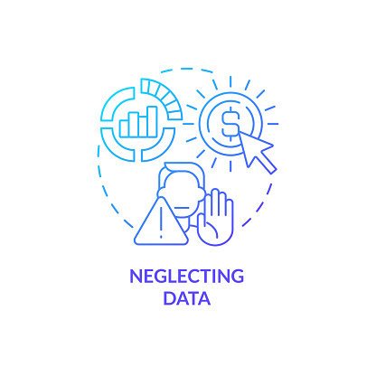 Neglecting data blue gradient concept icon. Not monitoring information. Affiliate marketer mistake abstract idea thin line illustration. Isolated outline drawing. Myriad Pro-Bold font used