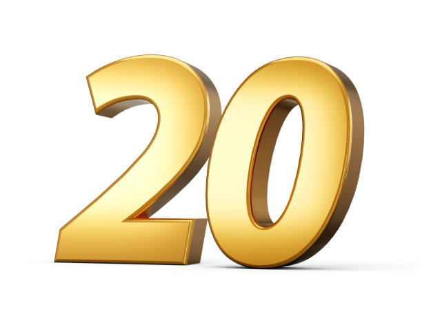 istock 3d number 20 twenty Gold text isolated on white background with reflection 3d illustration 1464677387