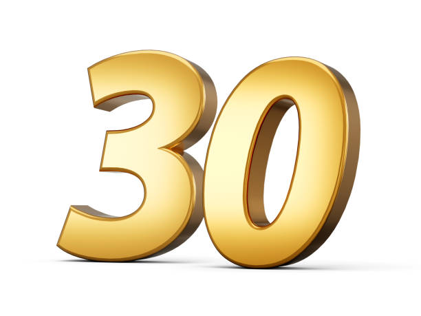istock Golden metallic Number 30 thirty, White background 3d illustration 1464677404