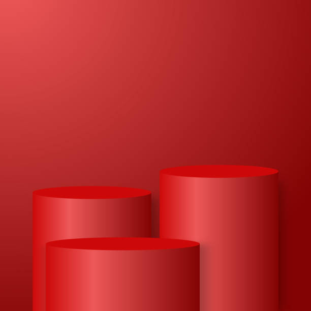 istock blank pedestal. red circular podium for luxury product advertising display on color background 1464677522