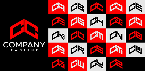 Upward arrow letter C logo design template set. Abstract line CC C letter logo