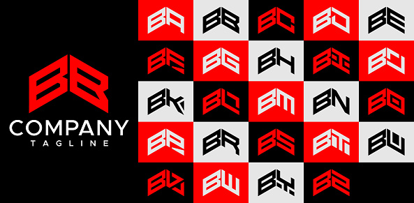 Upward arrow letter B logo design template set. Abstract line BB B letter logo